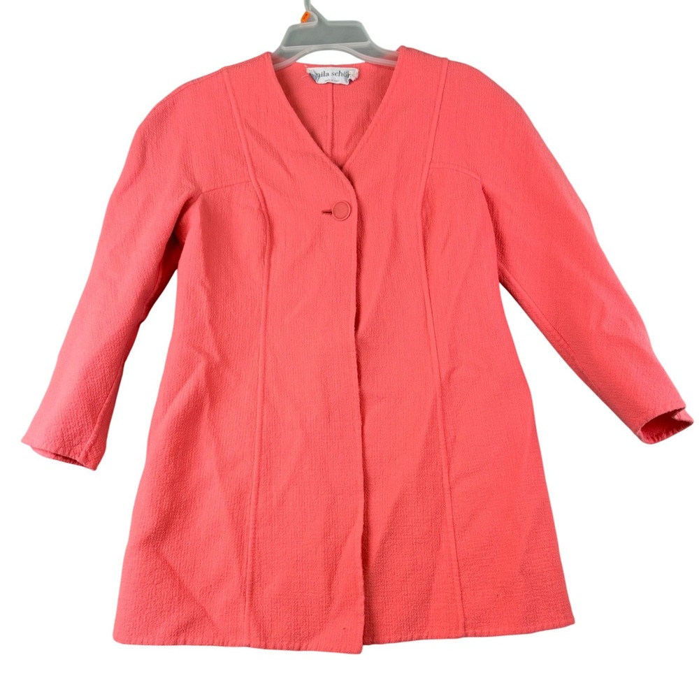 Mila Schon Womens 10/42 Coral Pink Wool‎ Coat Single Button Italian Luxury Chic